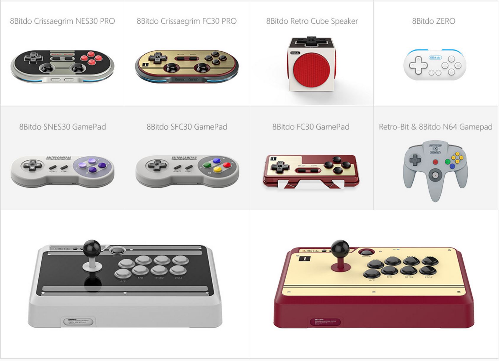 8Bitdo's lineup of controllers.