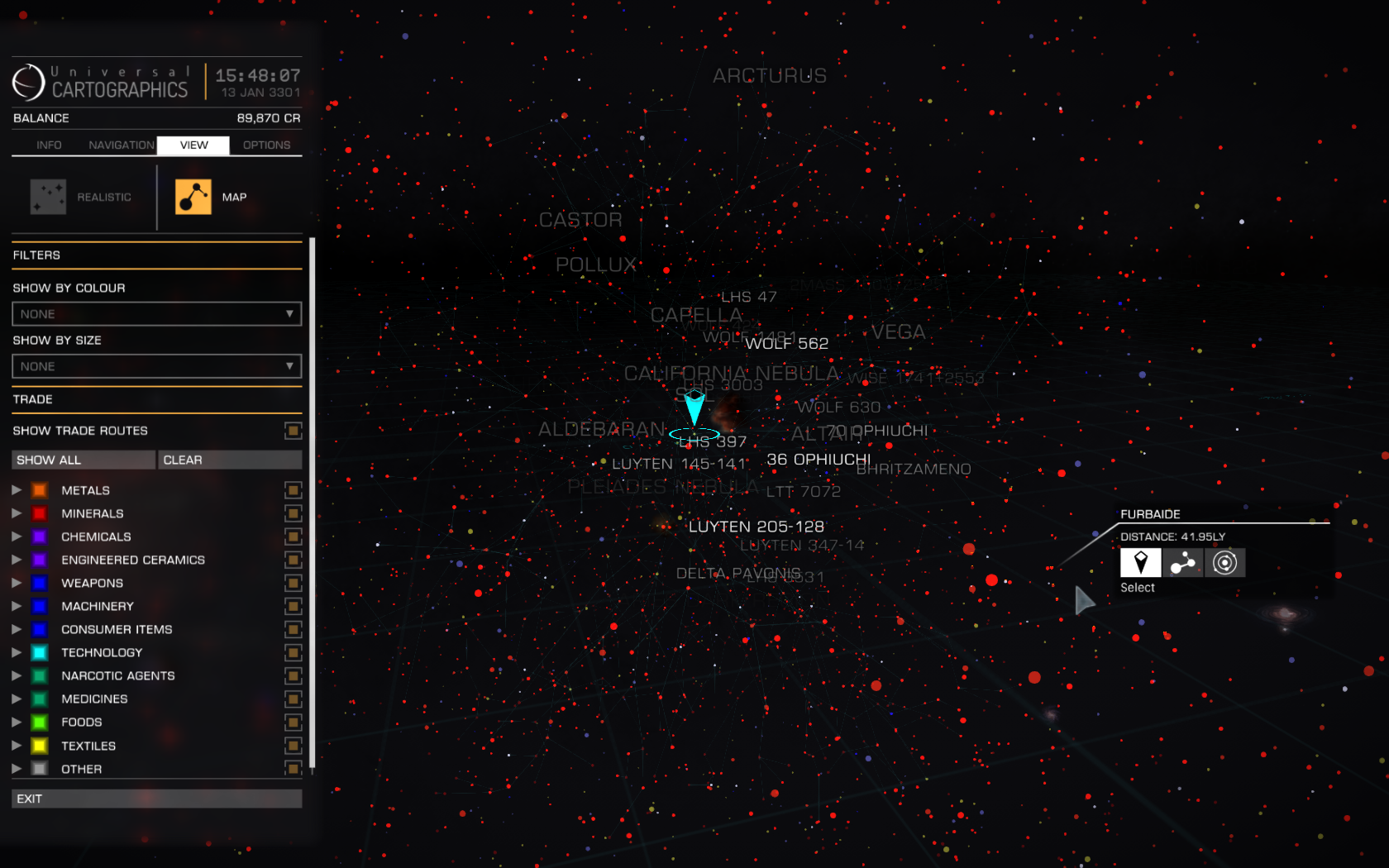 A small section of Elite: Dangerous' galaxy map. Yes, you can visit every system.