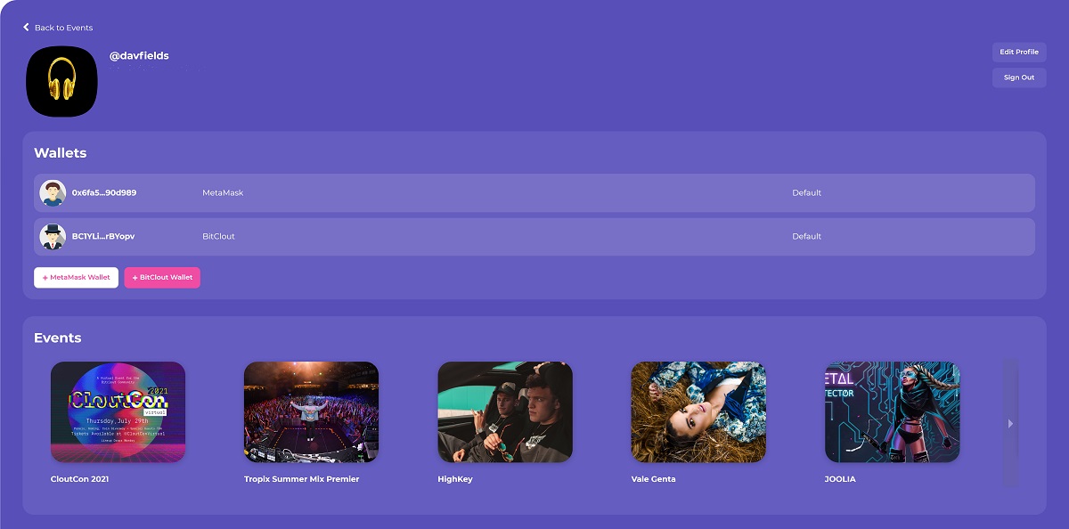 Afterparty's profile page for creators.