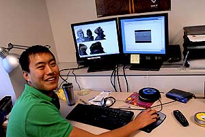 Bei Yang at his workstation.