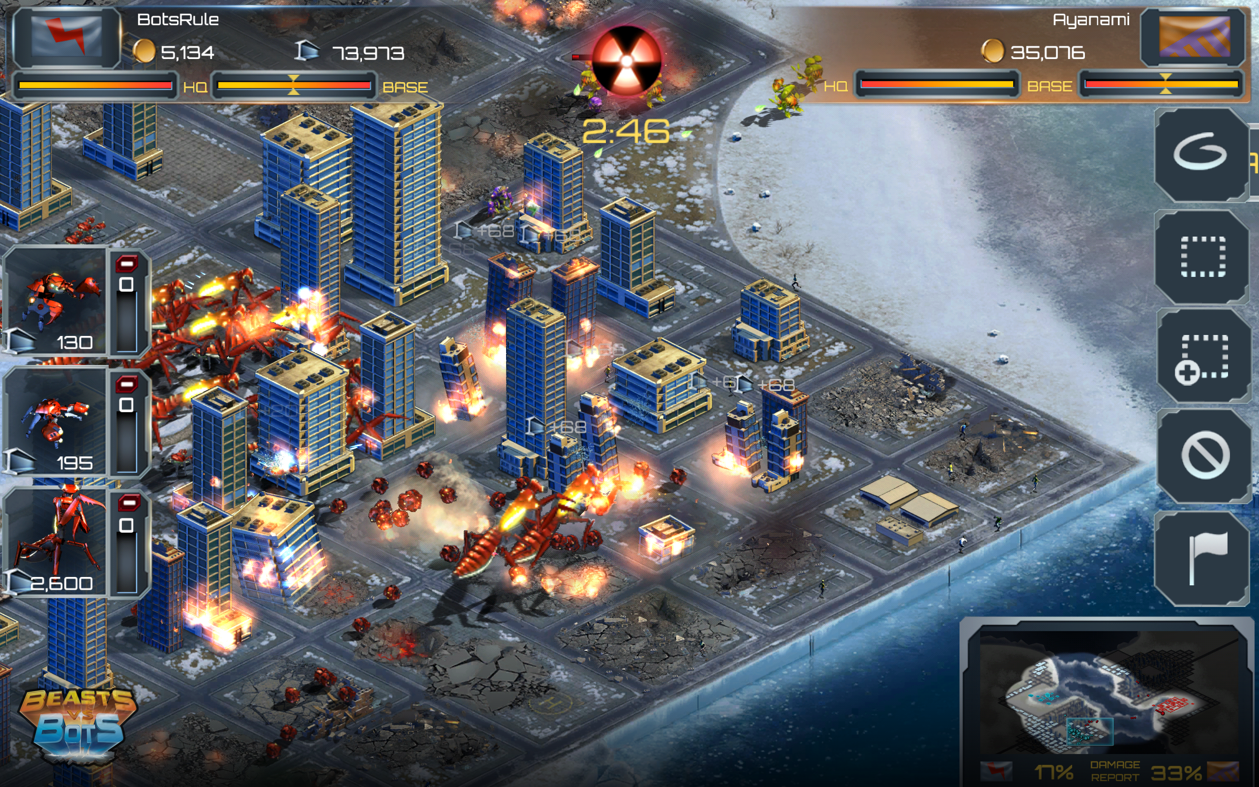 In Beasts vs. Bots, both sides bring down the skyscrapers.