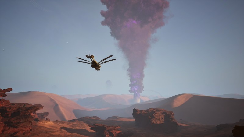 An ornithopter in the deep desert in Dune: Awakening.