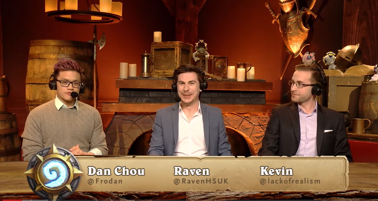 Dan "Frodan" Chou (left), Alex "Raven" Baguley (center), and Kevin Hovdestaad cast a match.