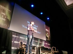 Dean Hall giving his presentation at SlushPlay in Reykjavik, Iceland.