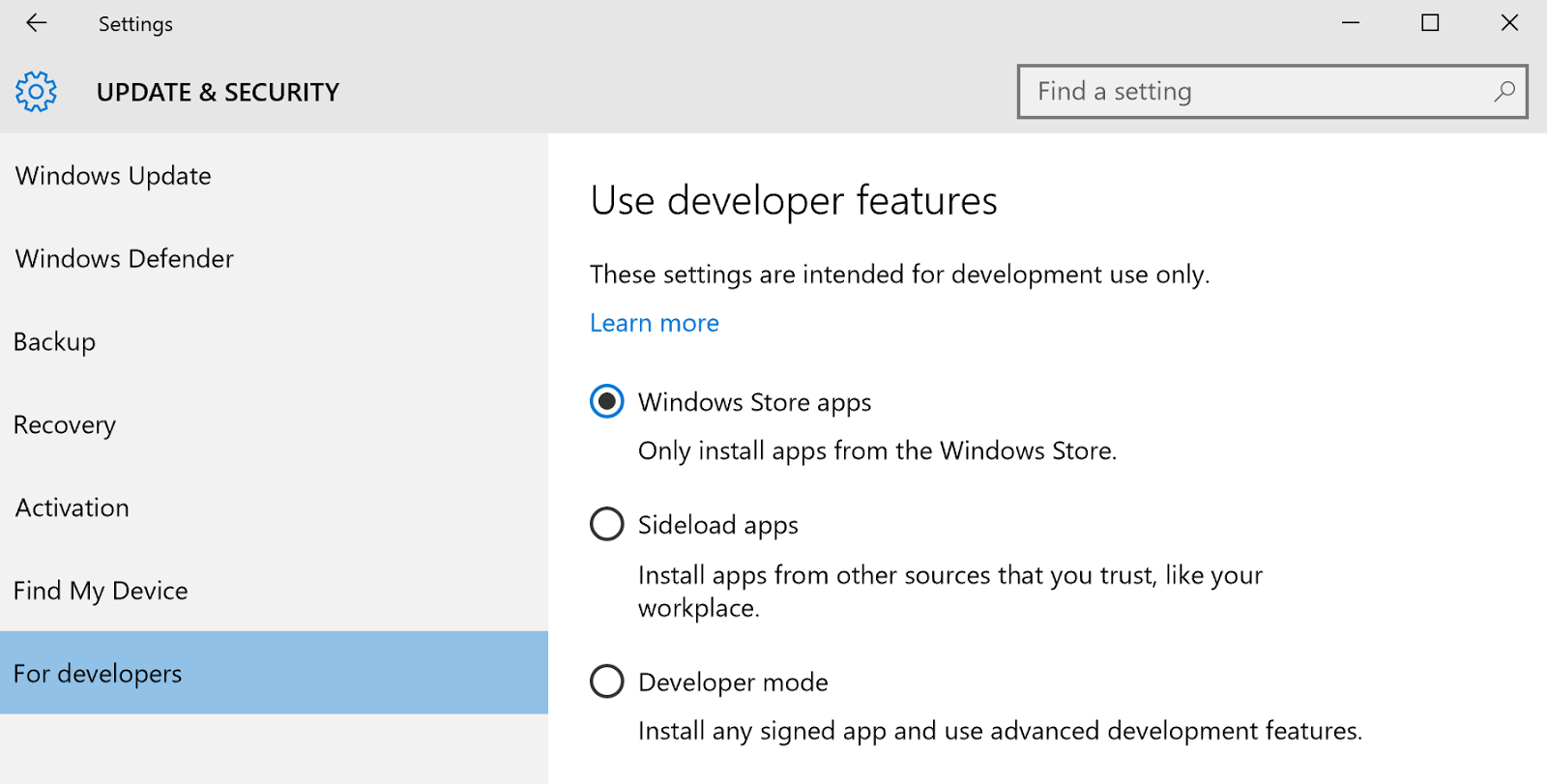 Developer mode
