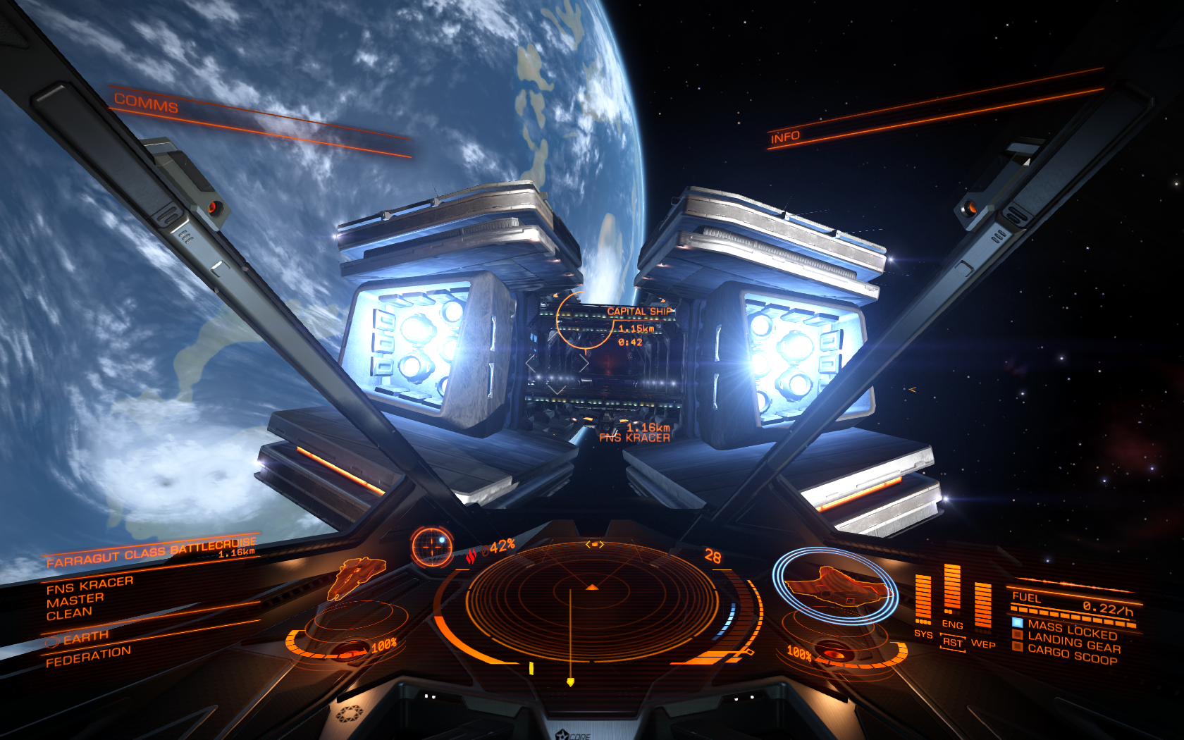 Flying inside a Battlecruiser near Earth.