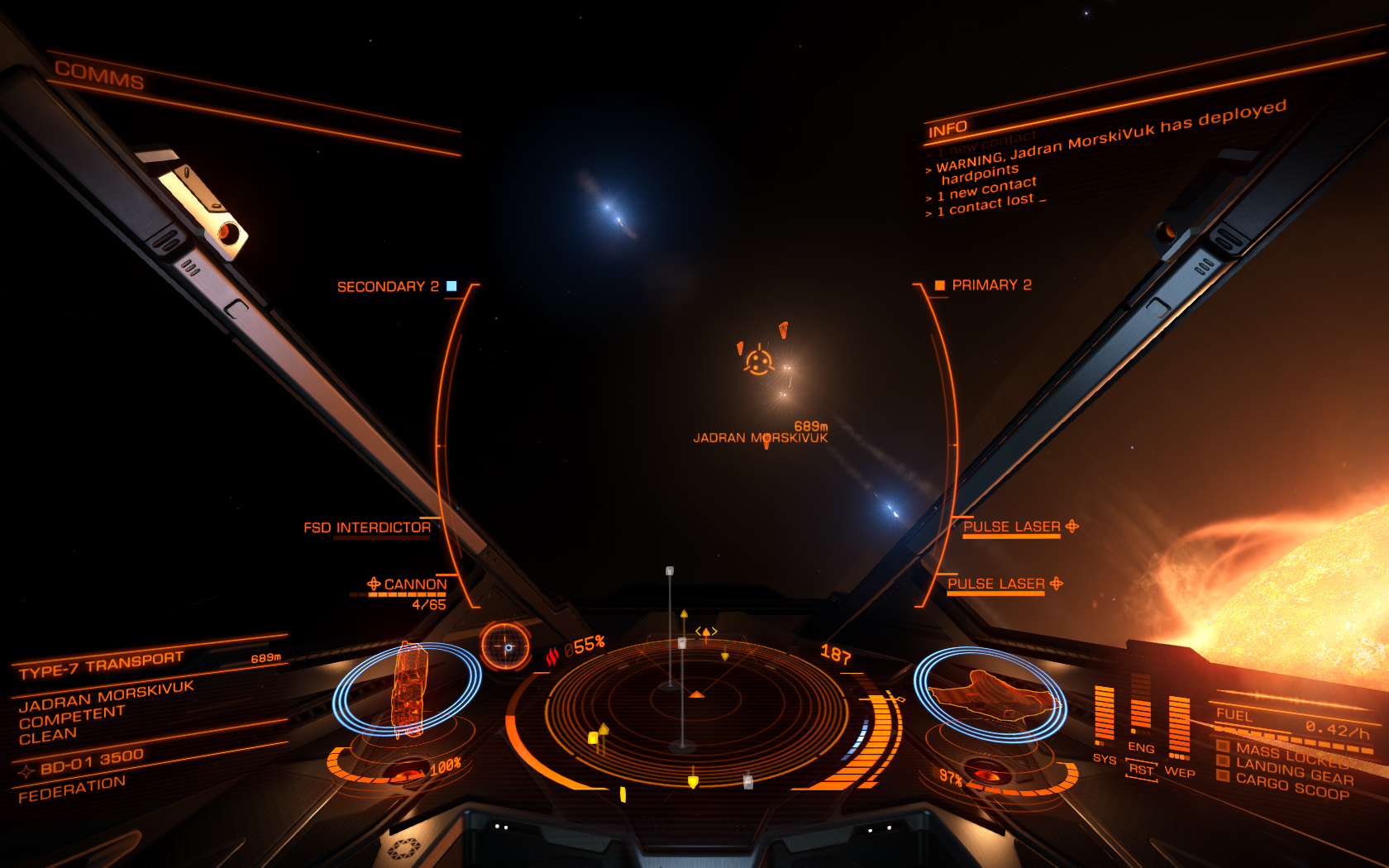 Tailing a transport ship.