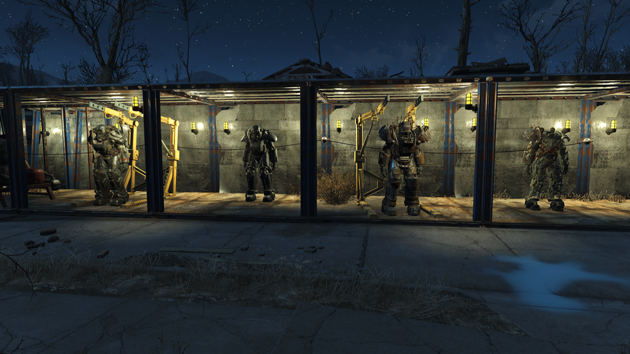 You can see that I have pylons connected to wires running along the back of my Power Armor showcase.
