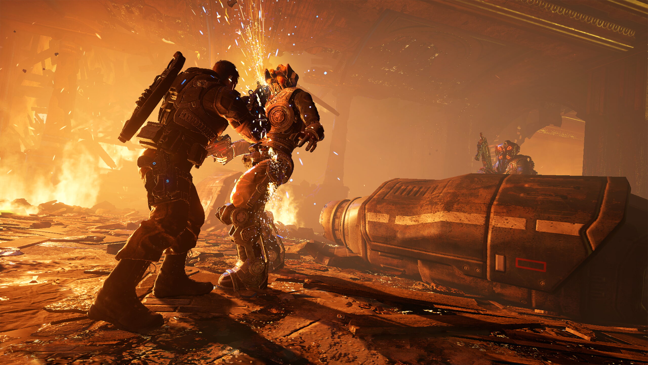 JD performs an execution in Gears of War 4.
