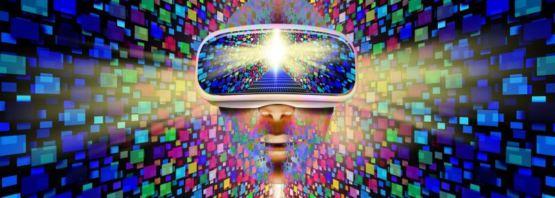 Metaverse virtual reality and internet futuristic gaming concept in a 3D illustration style.