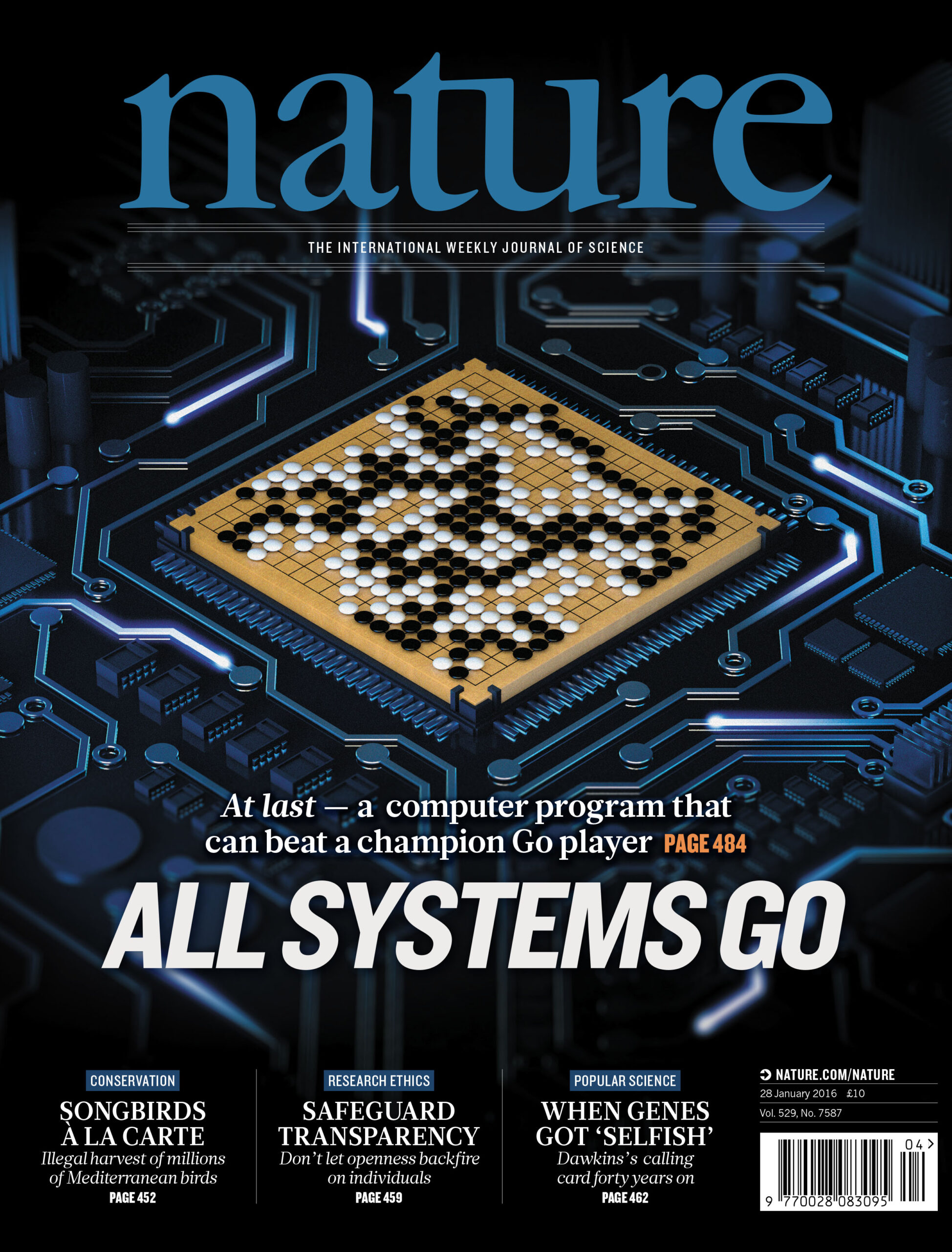 The cover of the January 28, 2016, issue of Nature, which features Google's groundbreaking AI research.
