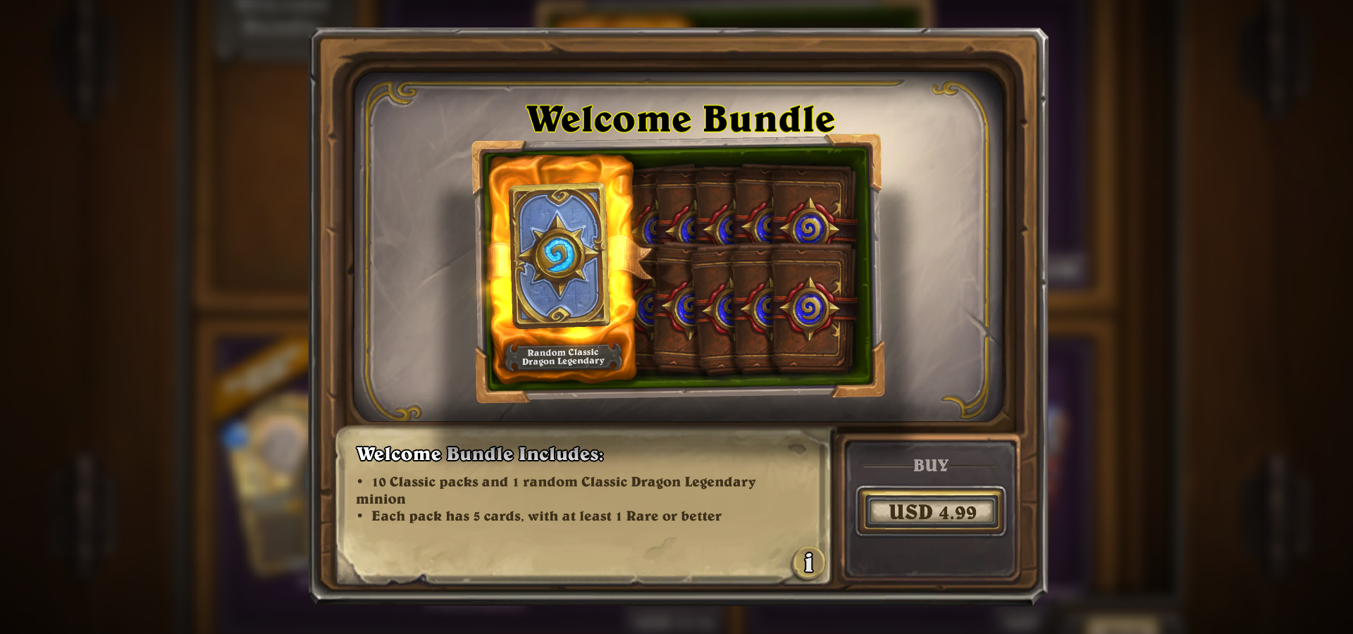 Hearthstone's welcome bundle comes with a dragon legendary. Blizzard is experimenting with bundles now.