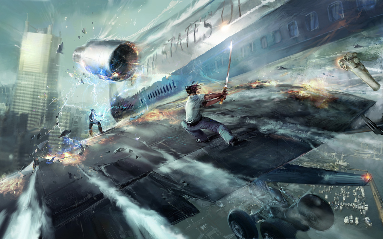 Concept art for Midway's Hero featuring a battle on Air Force One.