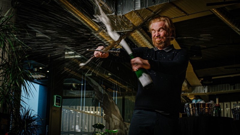 Hilmar Petursson gets a Viking sword to celebrate his 20th anniversary.