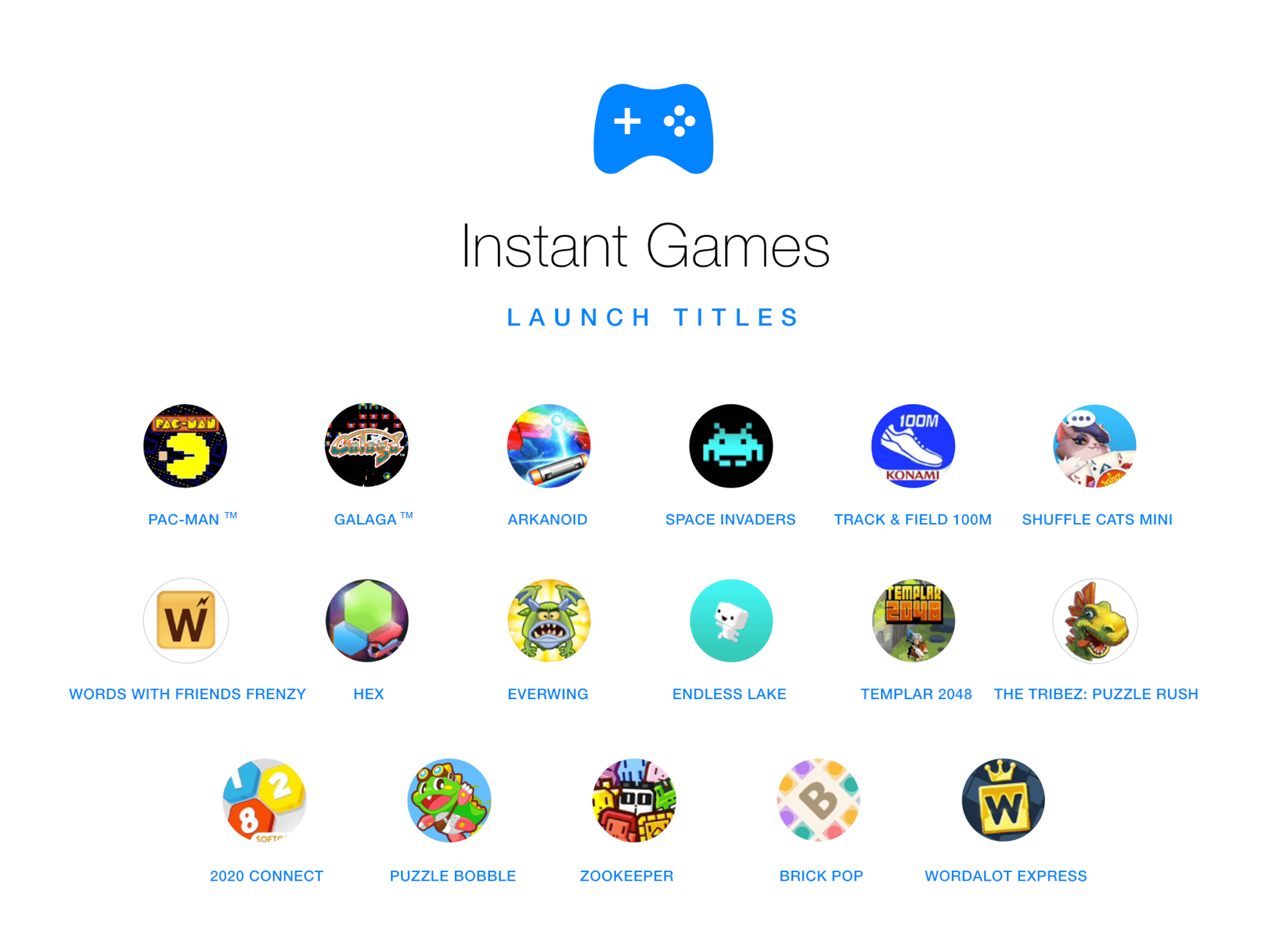 Facebook Instant Games launch titles.