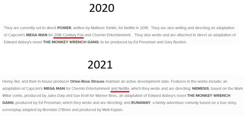 2020's blurb about the project versus 2021's.