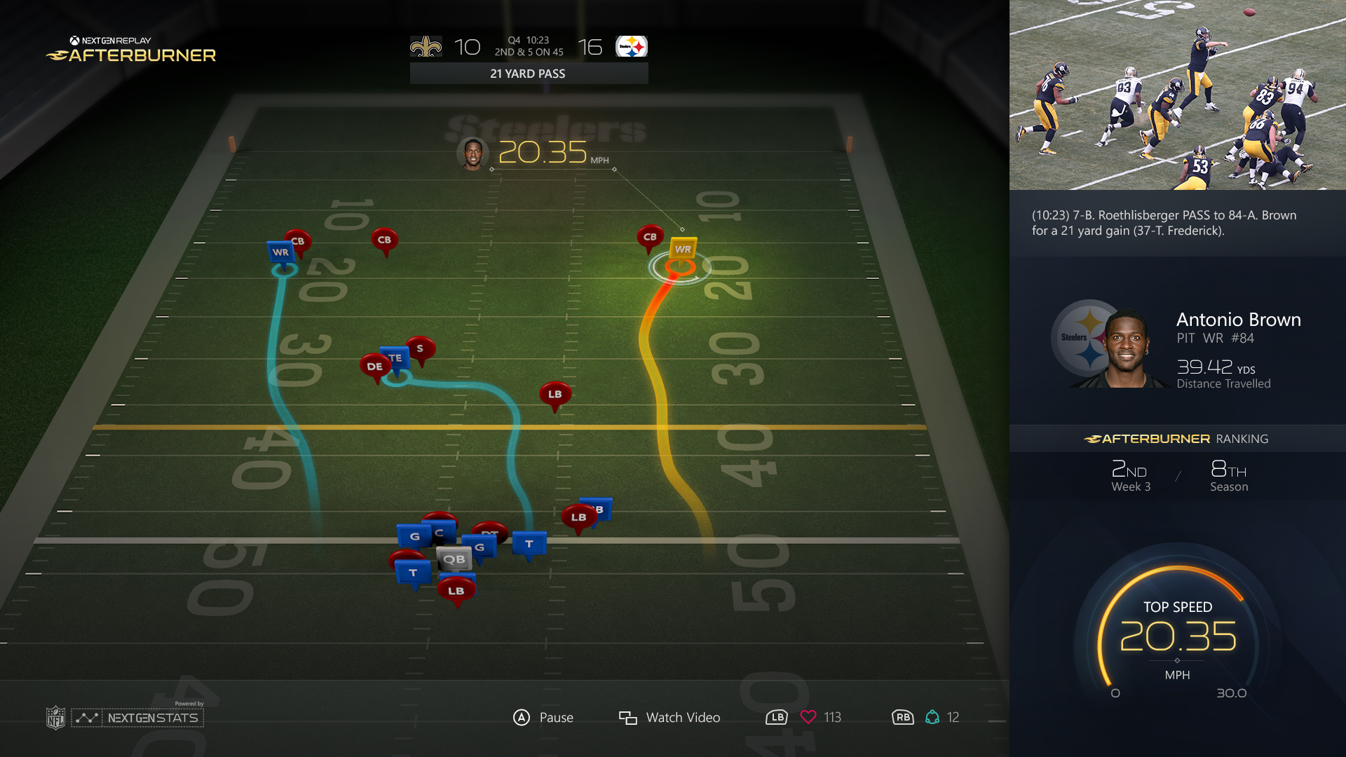 Next Gen Stats in the NFL app for Xbox One.