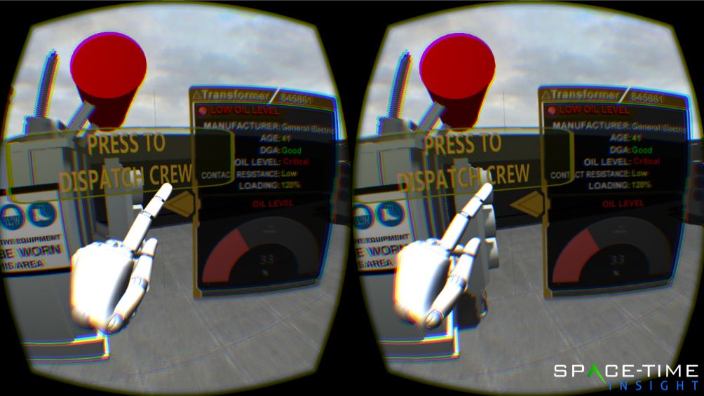 A busted electric substation transformer, in a demo of Space-Time Insight's Oculus integration.