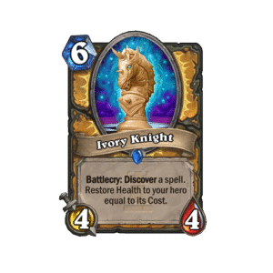 Discovering a spell is always helpful. Getting one random spell often means you'll suffer from bad luck, but getting to choose between three means that you'll likely find something that can help. The healing effect is a nice bonus, plus you get to play a 4/4 minion. Ivory Knight could become a staple in control-style Paladin decks.
