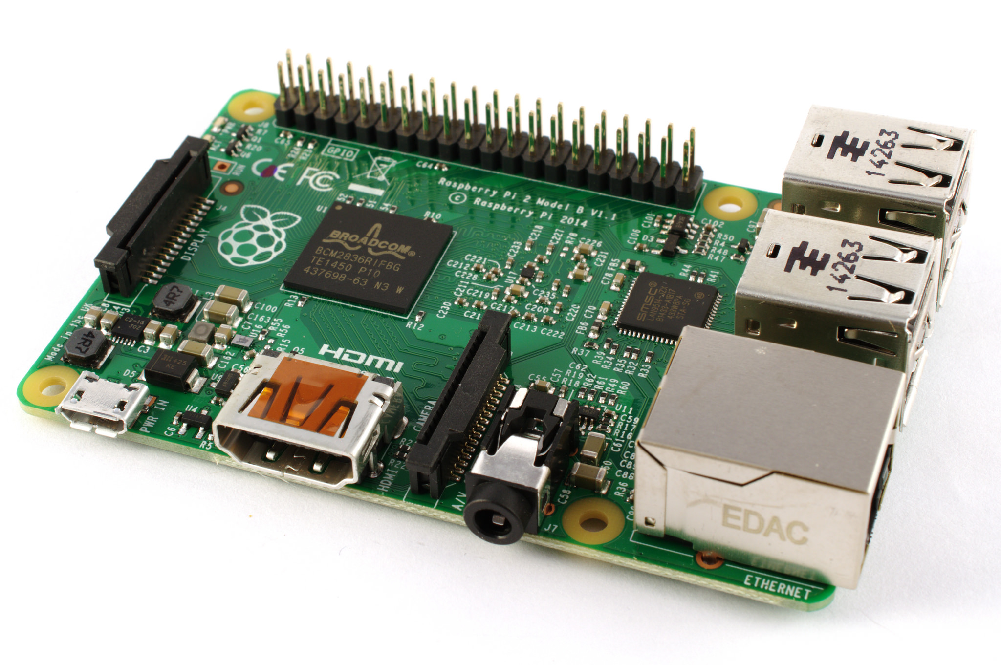 A Raspberry Pi 2 board.