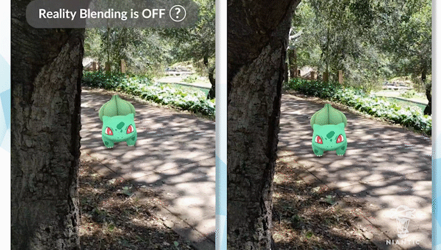 Reality blending lets a Pokemon hide behind a tree.