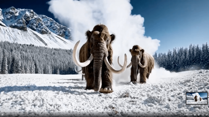 Screenshot of mammoths from OpenAI Sora demo video.
