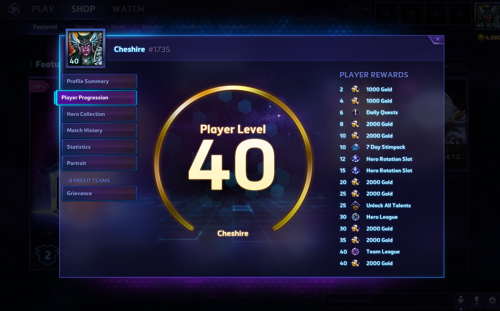 Heroes of the Storm player progression chart