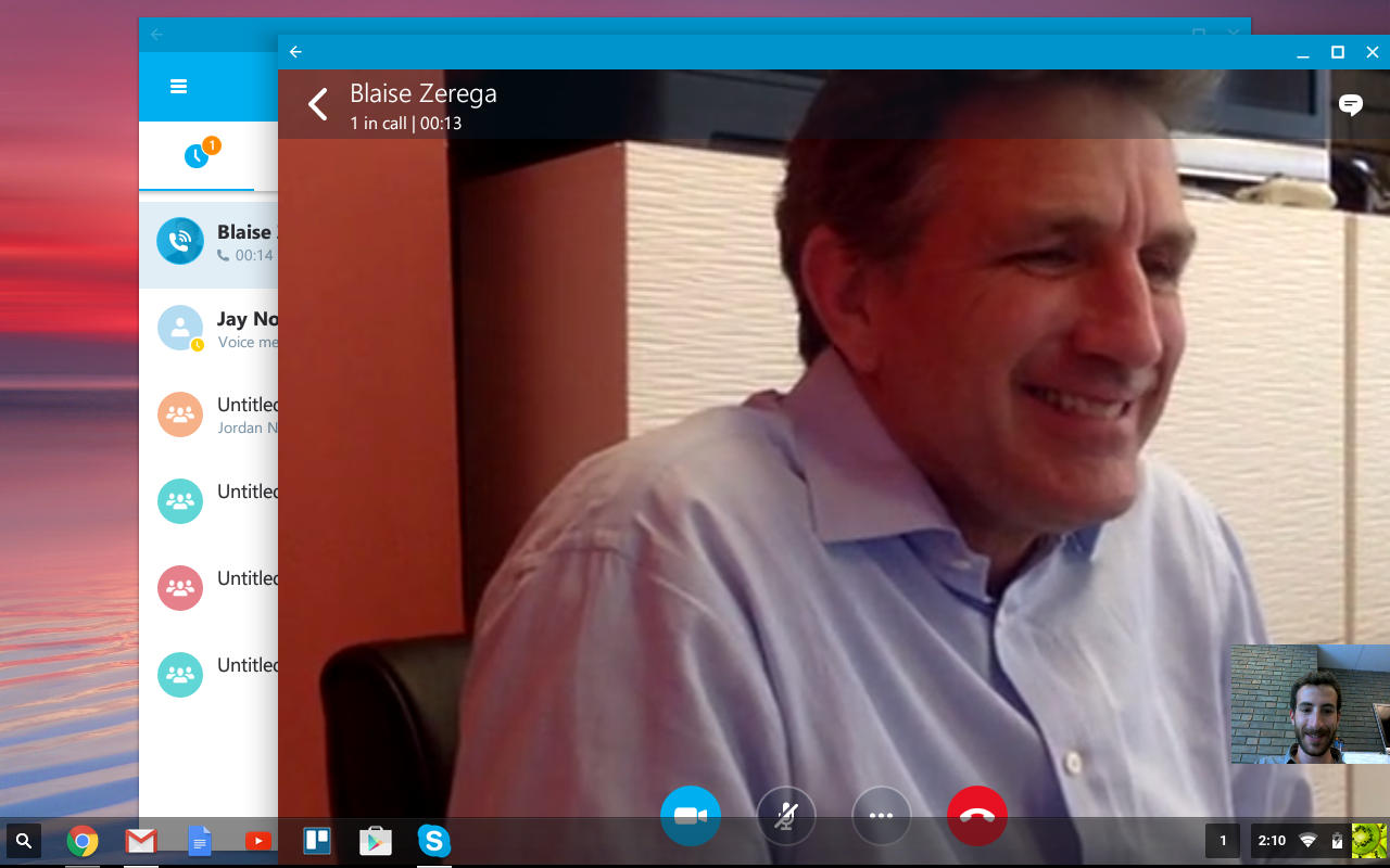 Skype call with Blaise, on a Chromebook. Hi Blaise!