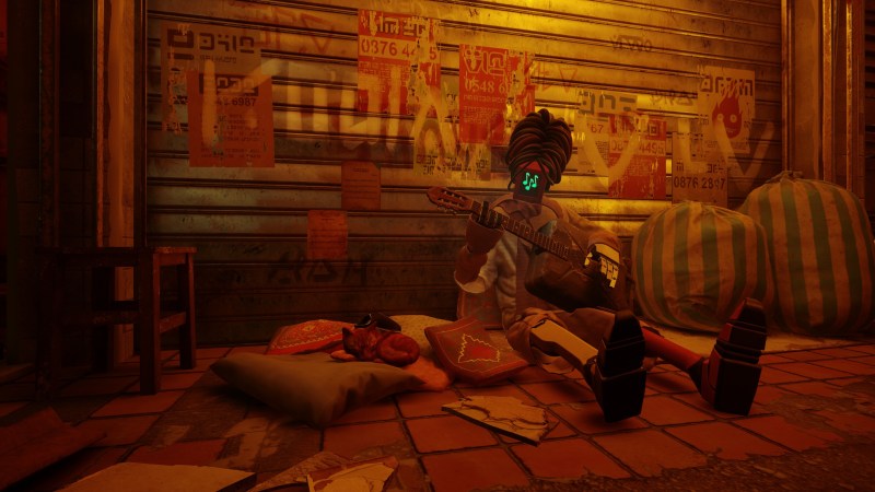 Stray's Cat interacts with several of the robot NPCs, often in an adorable way.