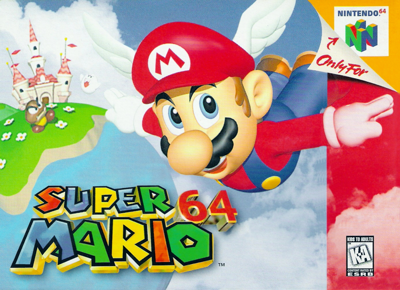 Super Mario 64 box art.