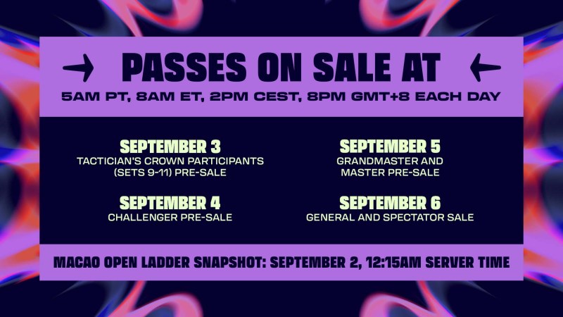 TFT Macau Open Competitor's Bundle and Spectator passes ticket on sale
