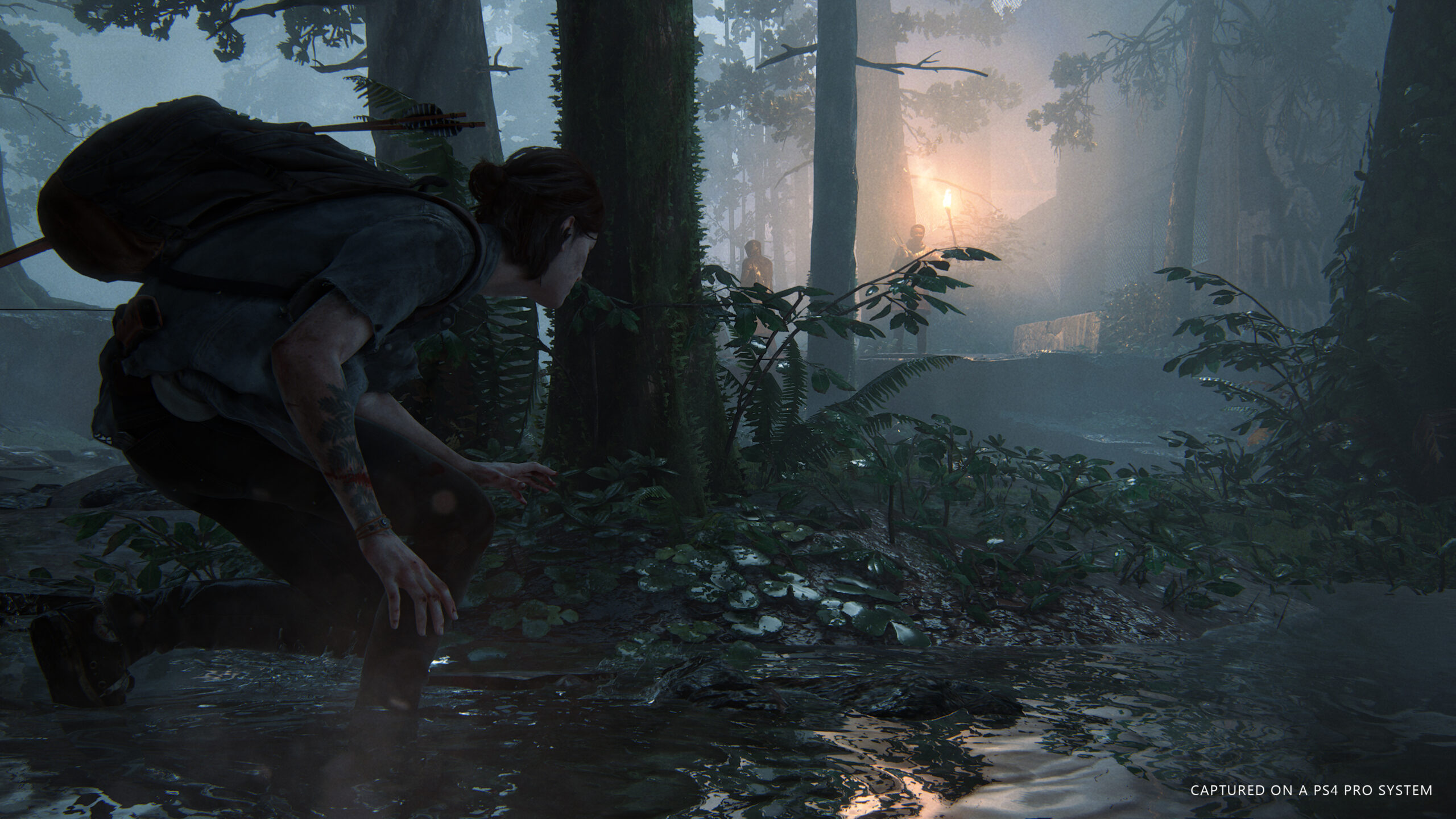 Ellie uses stealth in the woods.