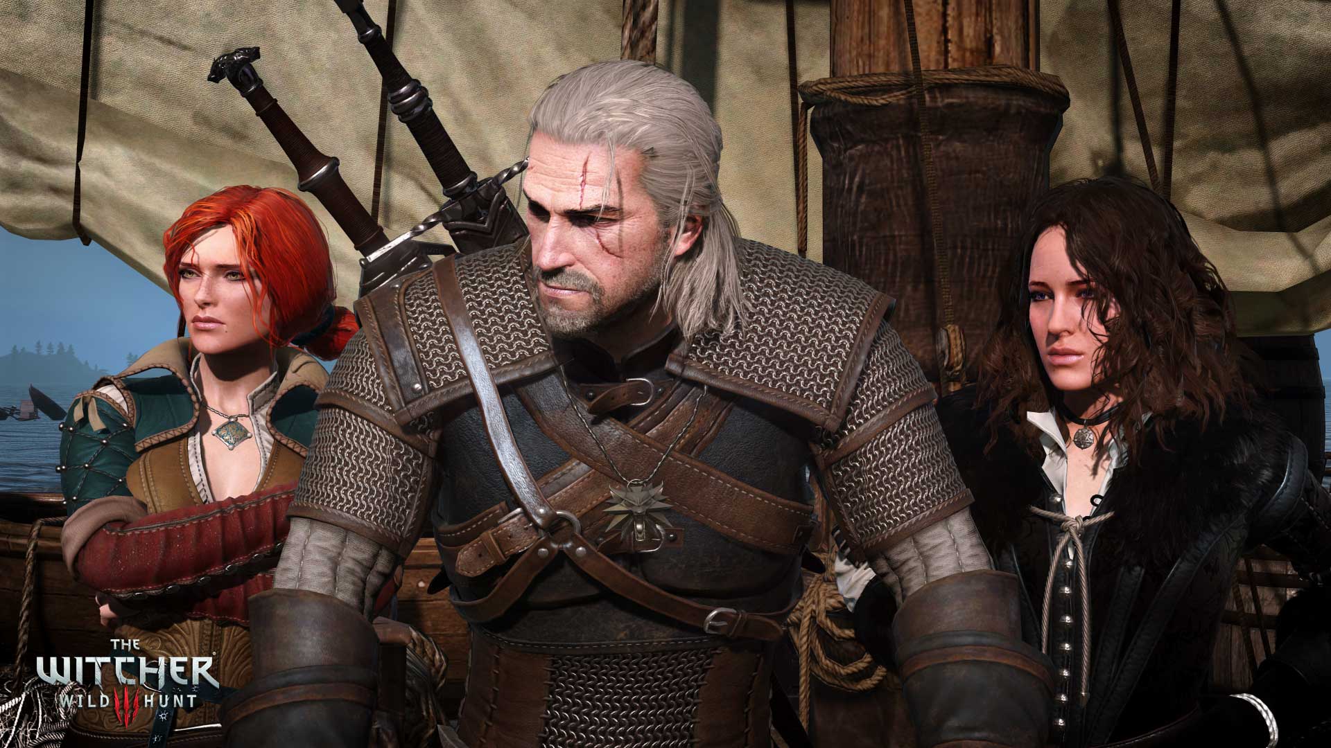 Geralt with Triss and Yennefer.