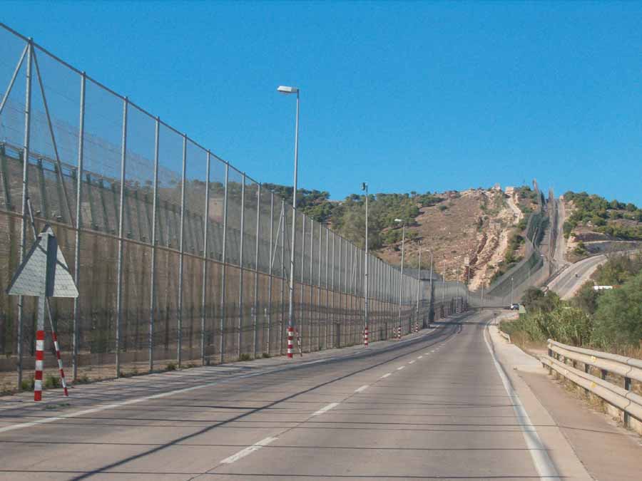 The six-meter-high border fence in Melilla.