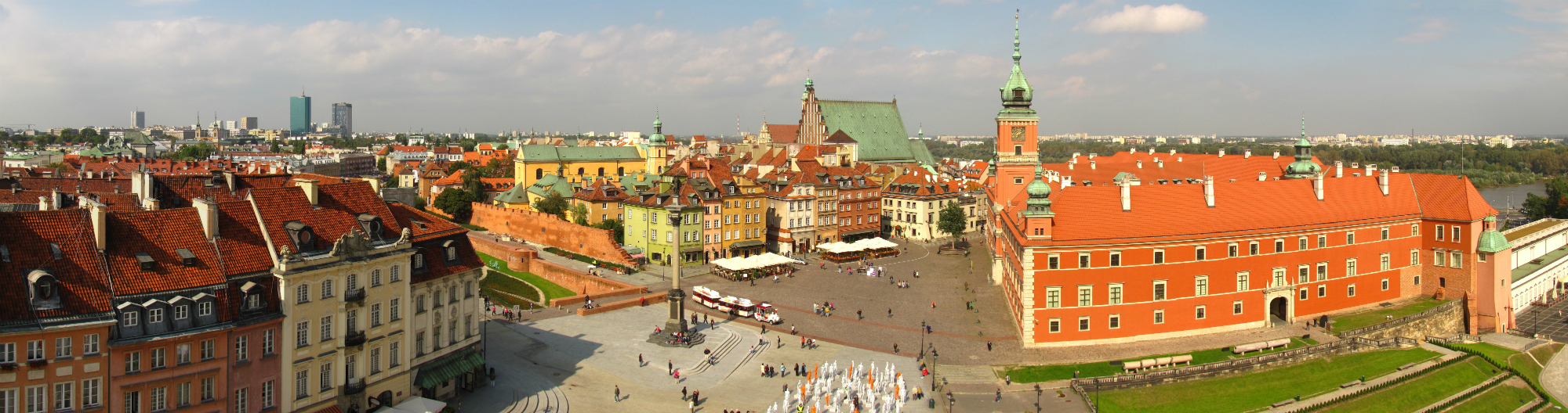 A panorama of Warsaw's Castle Square. Everything was rebuilt after World War II.
