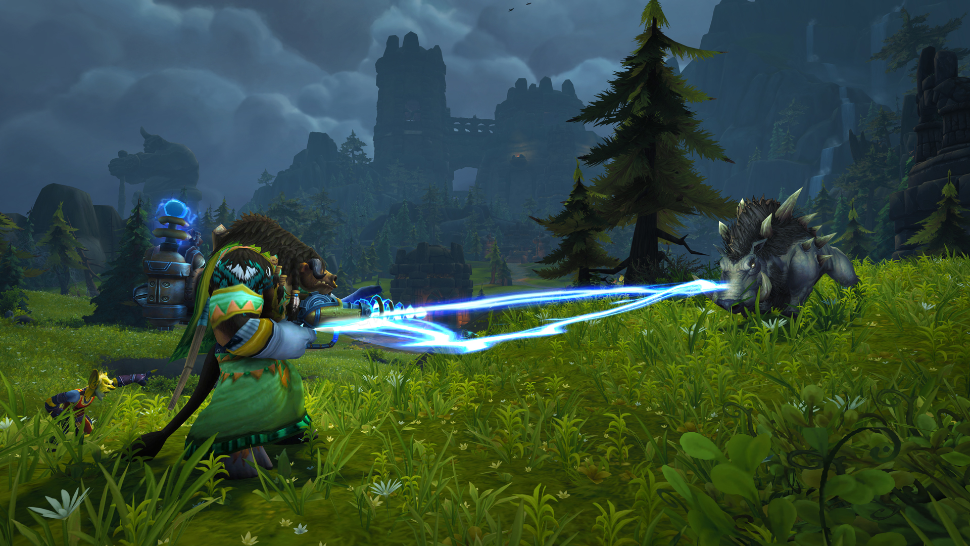 Fighting a board on Exile's Reach in Warcraft Shadowlands.