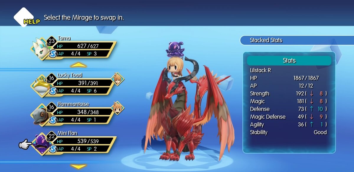 Stacking enables you to plan how you attack other Mirages and what abilities and resistances you bring into combat.