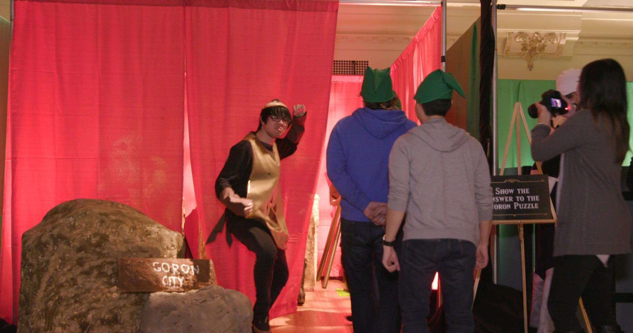 Some of the game's characters were played by real actors -- like the Goron seen here -- while others were just lifeless cardboard cutouts.