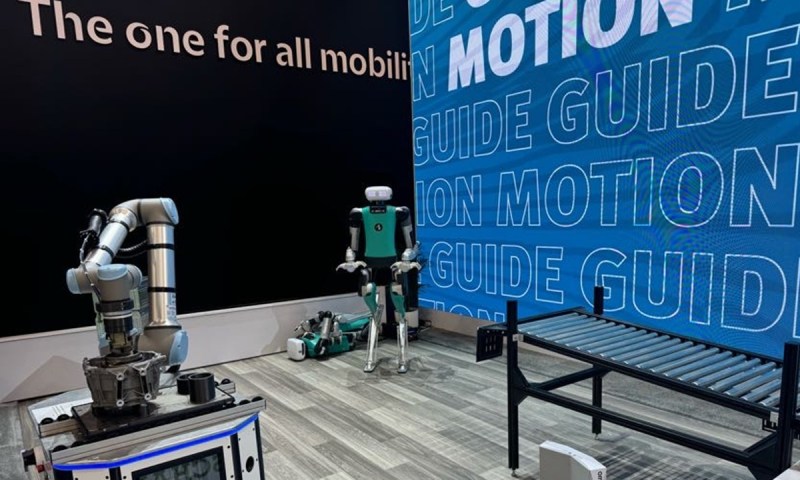 Agility Robotics showed a robot that could take boxes and stack them on a conveyor belt.