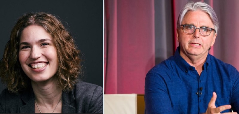 Hilary Mason, CEO of Hidden Door; and John Riccitiello, CEO of Unity.