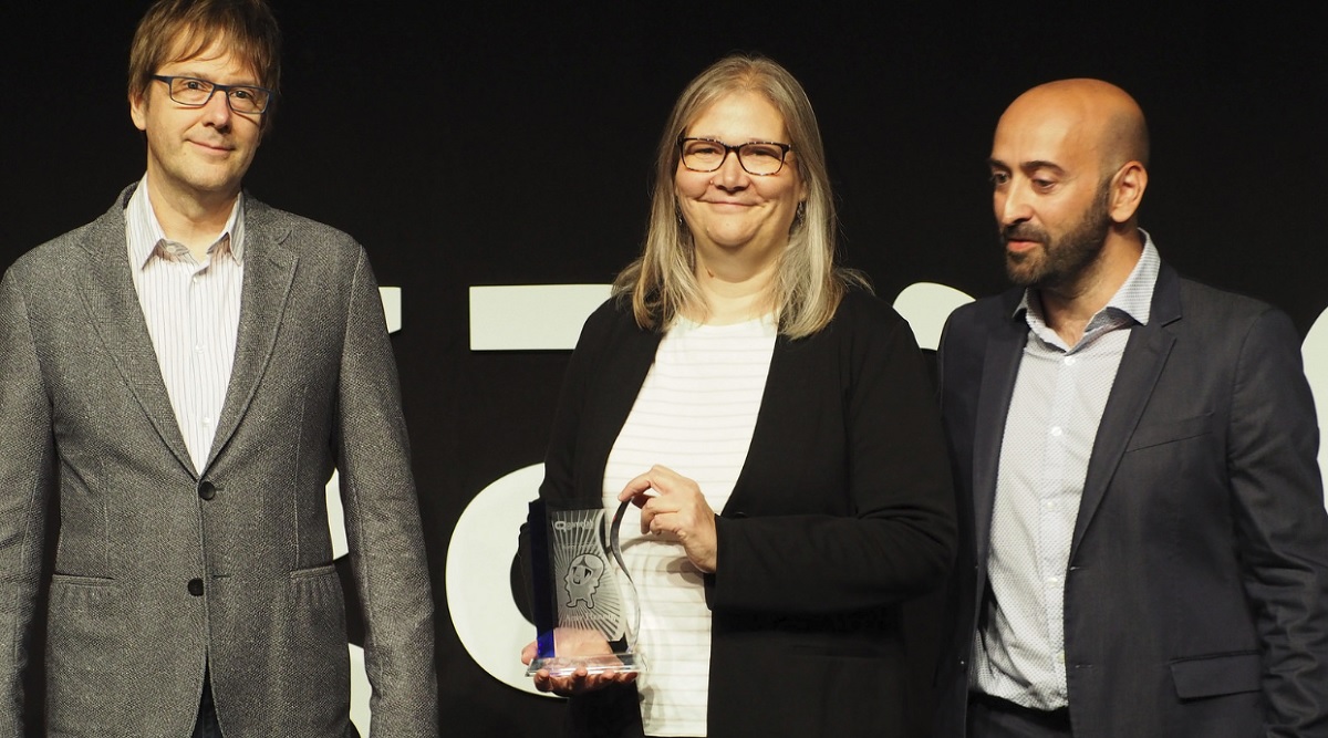 Mark Cerny (left), Amy Hennig, and Ivan Fernandez Lobo at Gamelab 2018.