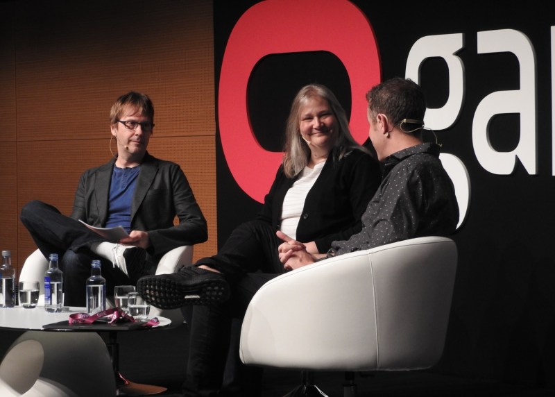 Left to right: Mark Cerny of Cerny Games, Amy Hennig, and Geoff Keighley of The Game Awards.