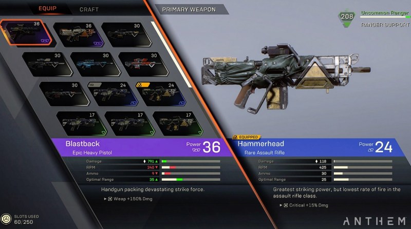 Anthem's customizable weapons.