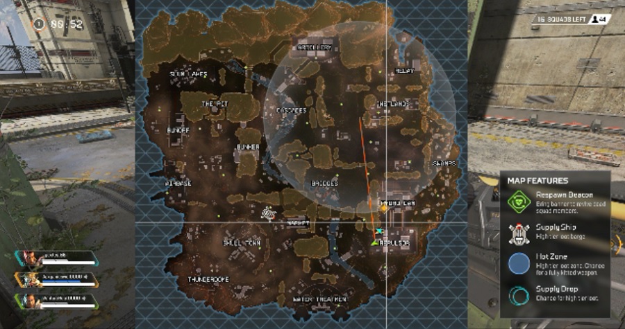 Overhead view of the map in Apex Legends.