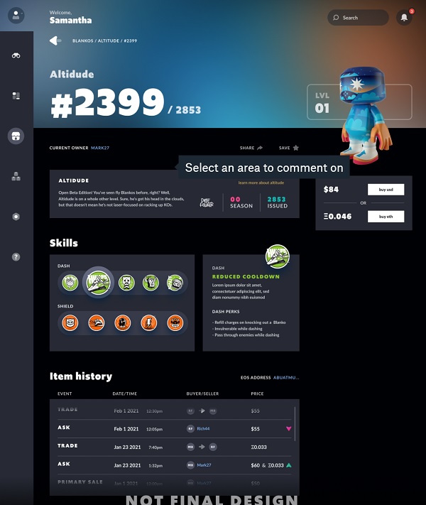 Mythical's marketplace for the Blankos Block Party game.