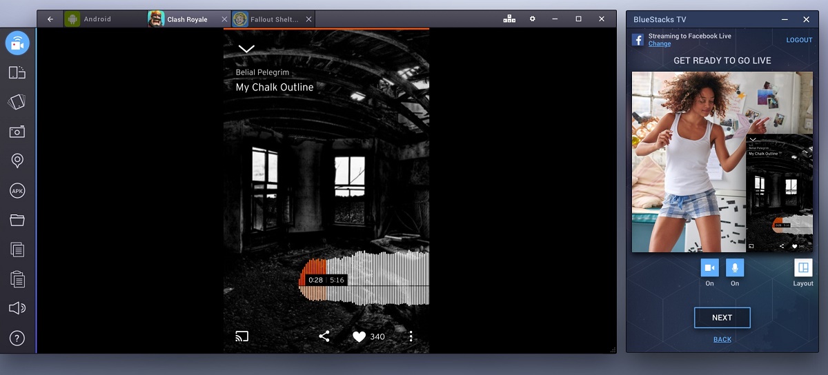 BlueStacks works with Facebook Live.