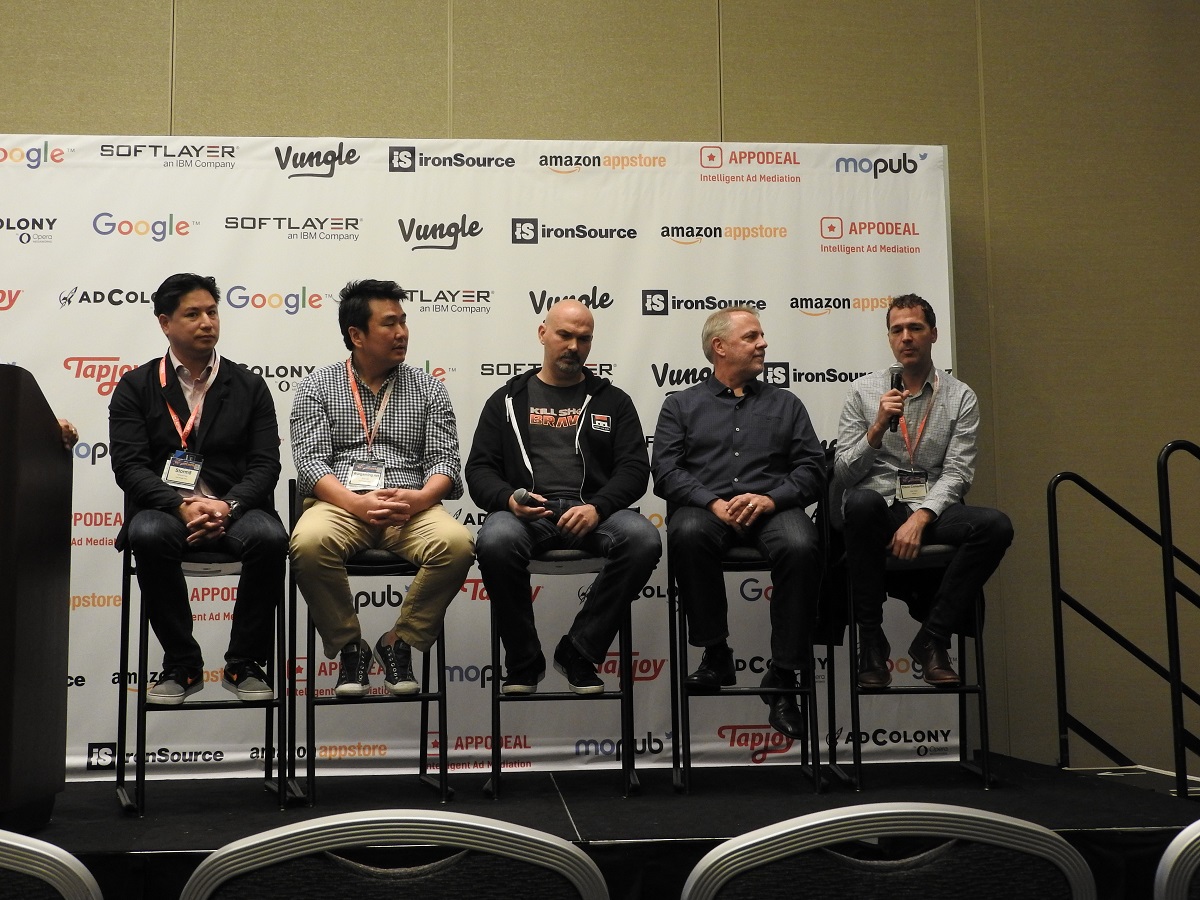 Panel from left to right: Dean Takahashi, lead writer for GamesBeat at VentureBeat; Sean Lee, Chief Strategy Officer, Wargaming; Vlad Ceraldi, Director of Development, Hothead Games; Chris Early, VP of Digital Publishing, Ubisoft; Chris Olson, Former COO, SEGA Networks.