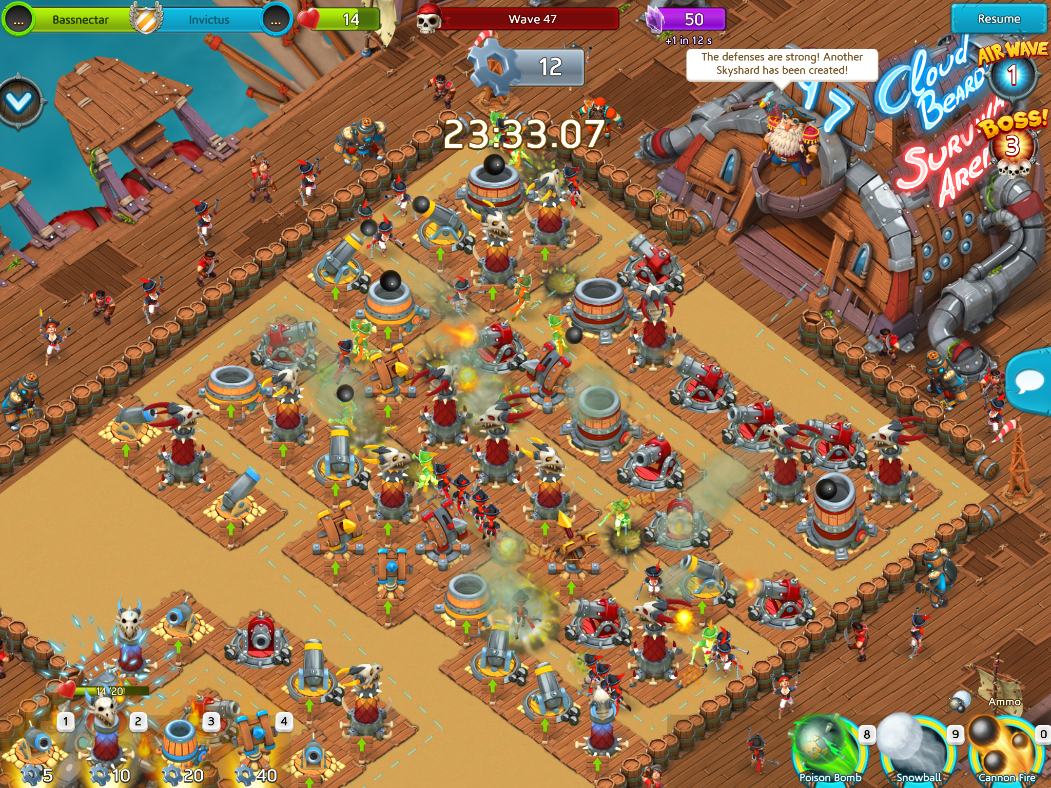 Defend those towers in Cloud Raiders: Survival Arena.