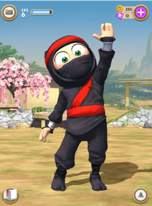 Clumsy Ninja doesn't talk, but he waves at you.