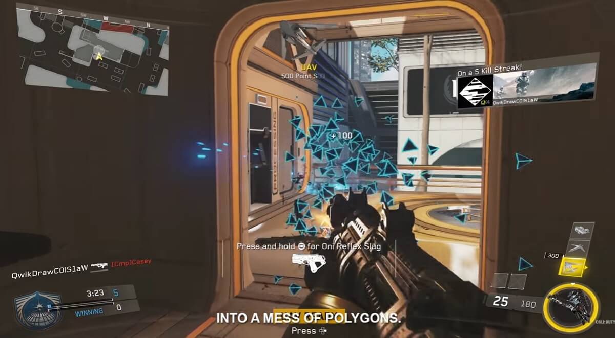 Players dissolve into polygons when you shoot them in the Neon map.
